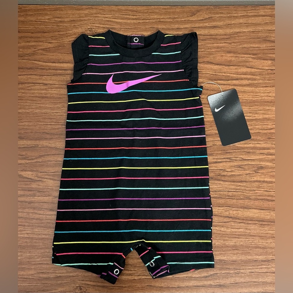 Nike Black Multicolor Striped Kids Bodysuit